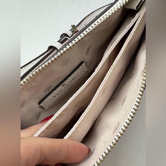 Kate Spade Leila Striped Canvas Triple Gusset Crossbody bag pebbled leather trim - Picture 6 of 10